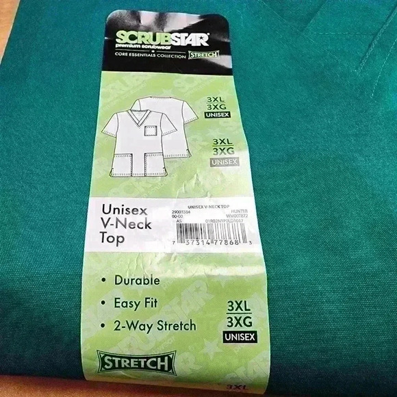 NWT Scrubstar Unisex V-Neck Scrub Top Size Size 3XL 2-Way Stretch Hunter Green - Picture 7 of 9